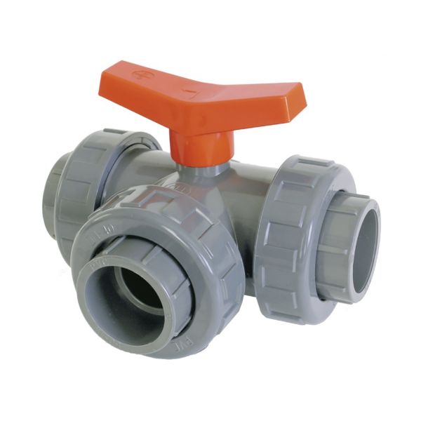 VALVULA BOLA 3 VIAS STD.EPDM PVC ENCOLAR