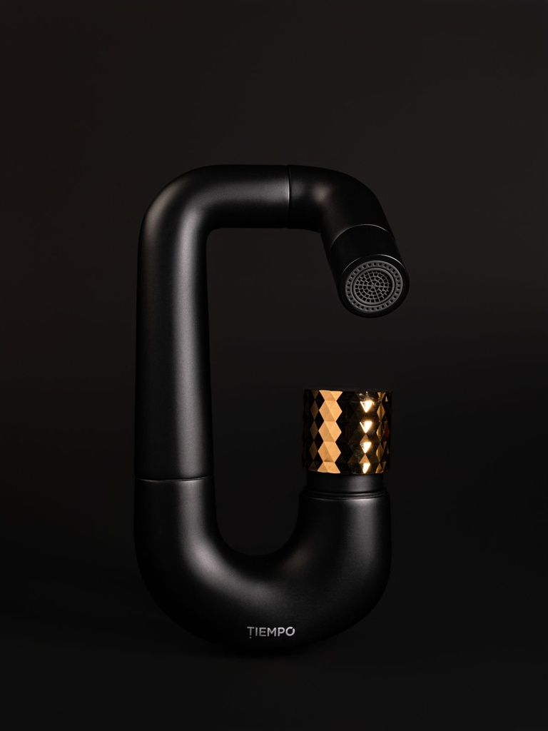 Monomando adaptativo lavabo negro y oro Serie silencio  