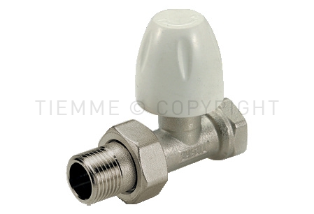 VALVULA  MANUAL RECTA RADIADOR TIEMME CON UNIÓN PARA TUBO DE HIERRO 