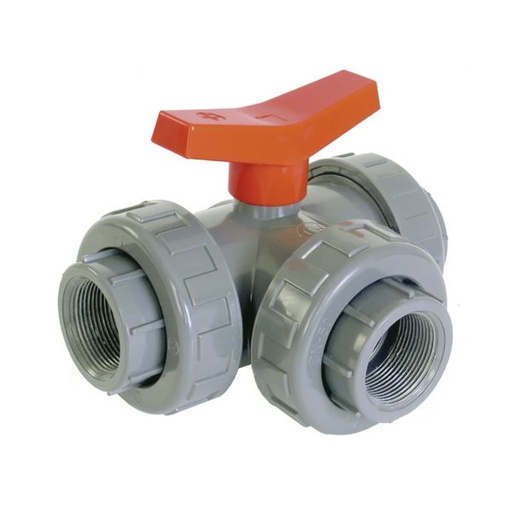 VALVULA BOLA 3 VIAS STD.EPDM PVC ROSCAR 
