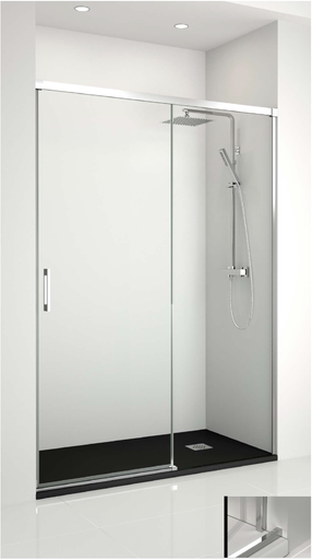 MAMPARA MOD. YAIZA FRENTE DE DUCHA PUERTA CORREDERA ( 1 PUERTA + 1 FIJO ) PERFIL CROMADO